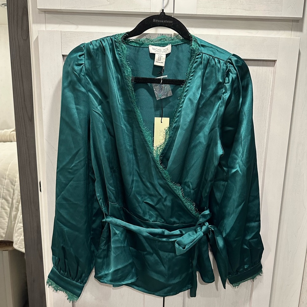 NWT Rachel Zoe Lace Trim Wrap Blouse Medium